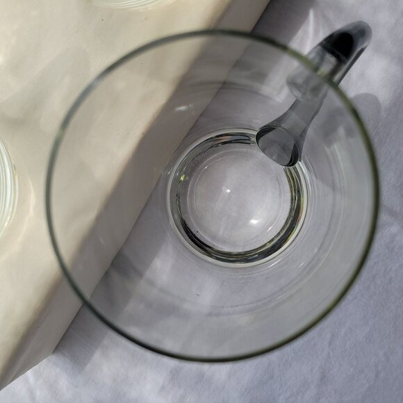 MCM Set Of 3 Clear Glass Mugs With Unique Curved Smokey Grey Handles - Picture 7 of 9